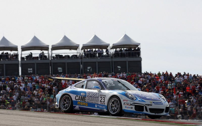 Occasione sfumata per Thomas Biagi ad Austin nella seconda gara dell’appuntamento conclusivo della Porsche Mobil 1 Supercup 2014